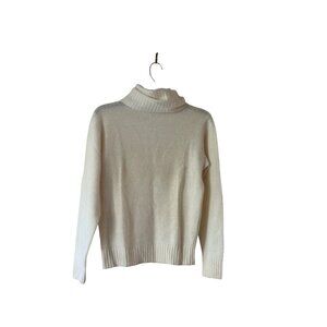 Hudsons Lambswool & Angora Rabbit Hair Turtleneck Sweater L White Ribbed Hem